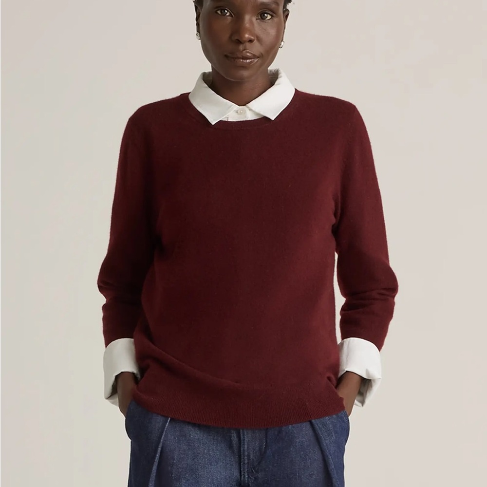 Worn Once! Quince Mongolian Cashmere Crewneck Sweater, Rich Burgundy, Size M